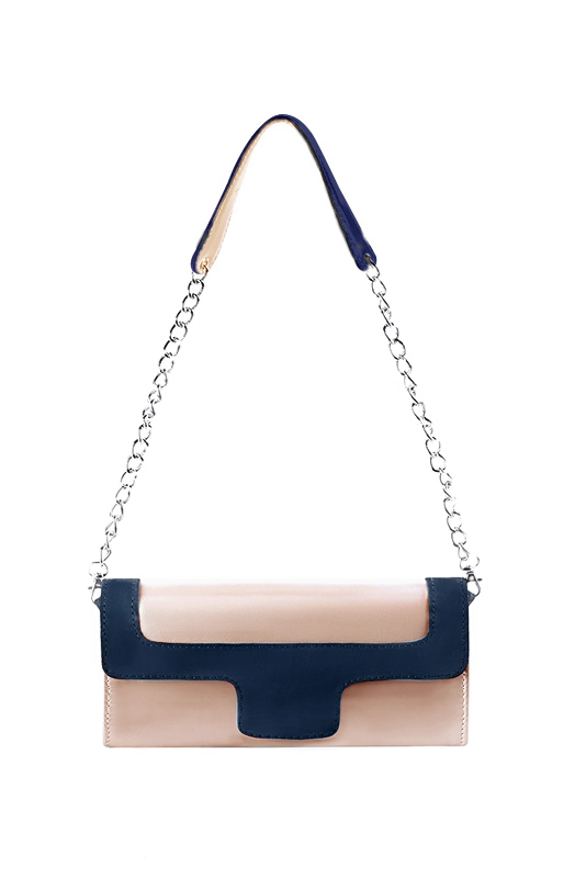 Dress clutch for wedding and parties in powder pink and navy blue leather - Top view